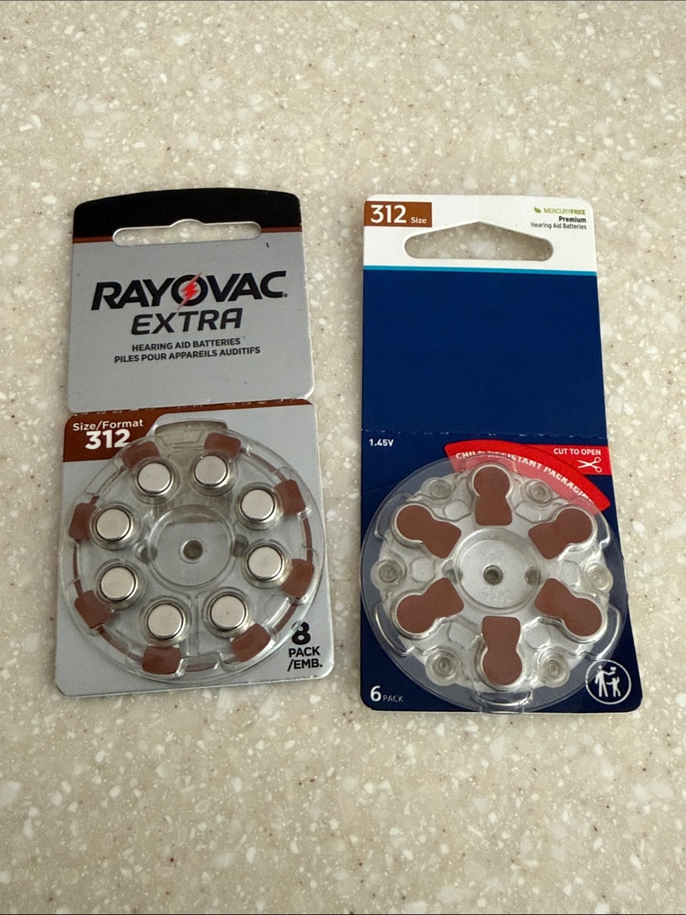 NEW Rayovac Extra Size 312 Hearing Aid Batteries 8 Pk & Mercury Free 6 PK